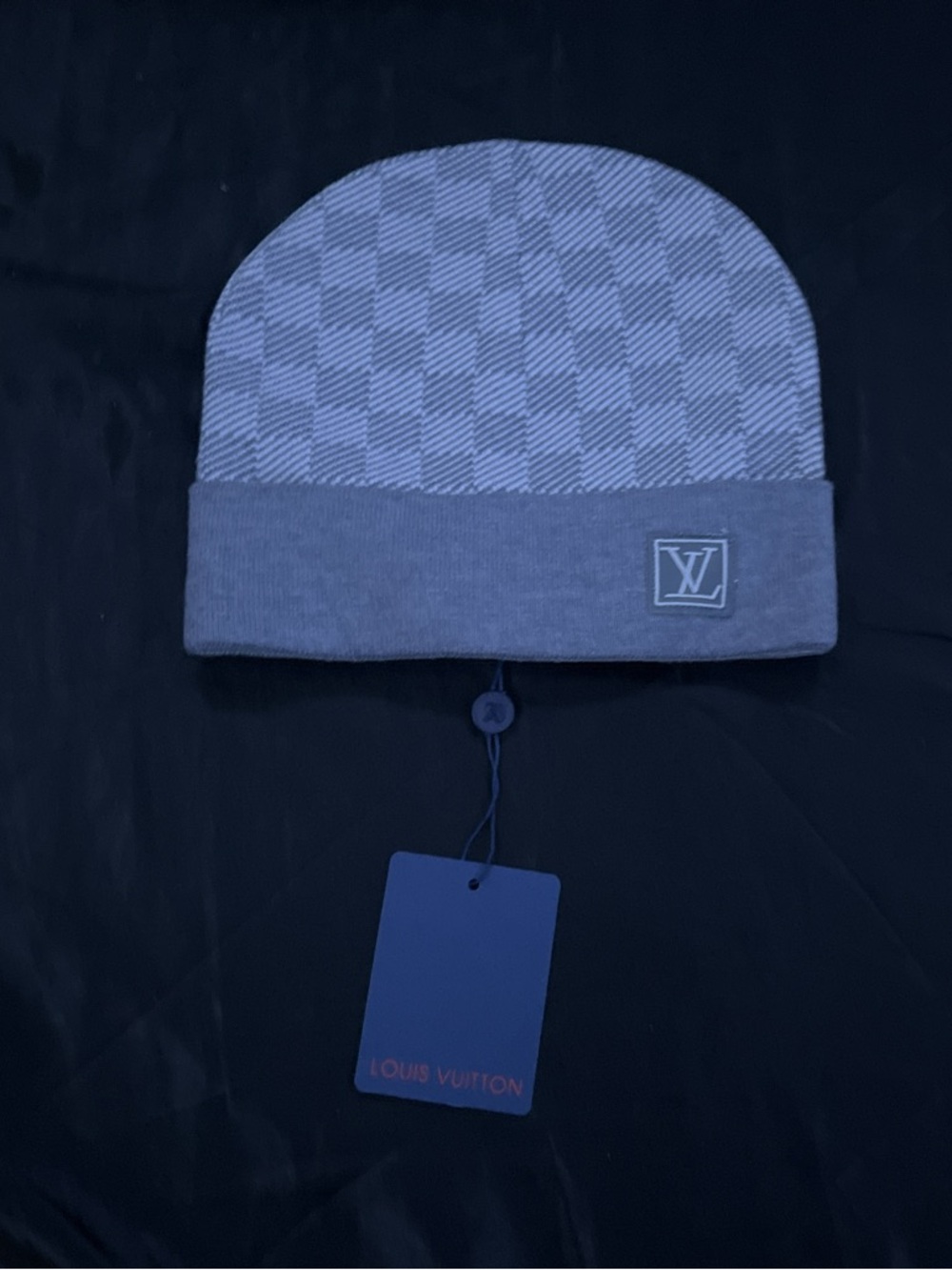 Louis Vuitton Blue Checkered Fold-Over Beanie